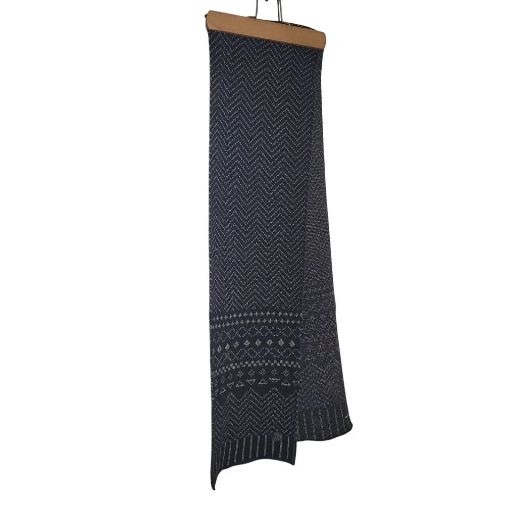 Mens Black & Gray Knit Wool Scarf With Chevron & Geometric Patterns 63